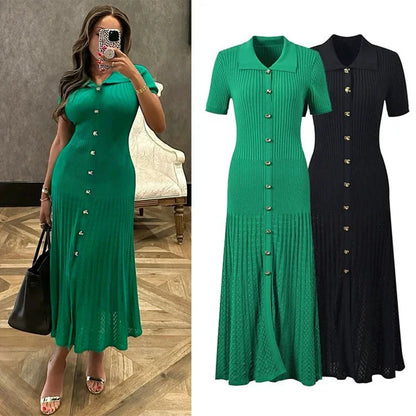 Beatrice Strickmaxikleid mit Umlegekragen