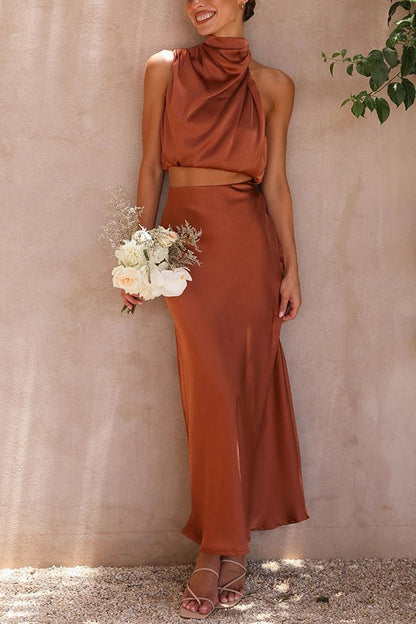 Beatrice Two-Piece Satin Outfit for Wedding Guests