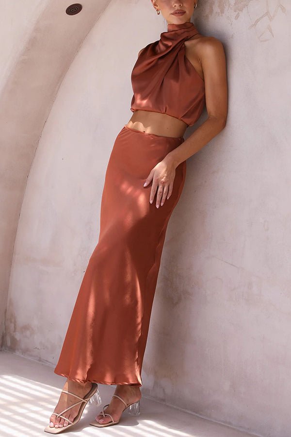 Beatrice Two-Piece Satin Outfit for Wedding Guests