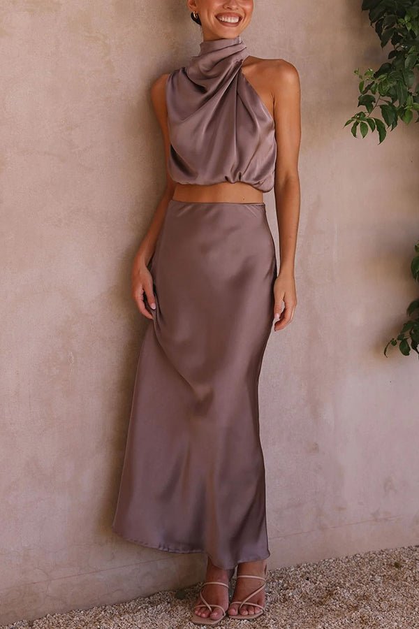 Beatrice Two-Piece Satin Outfit for Wedding Guests