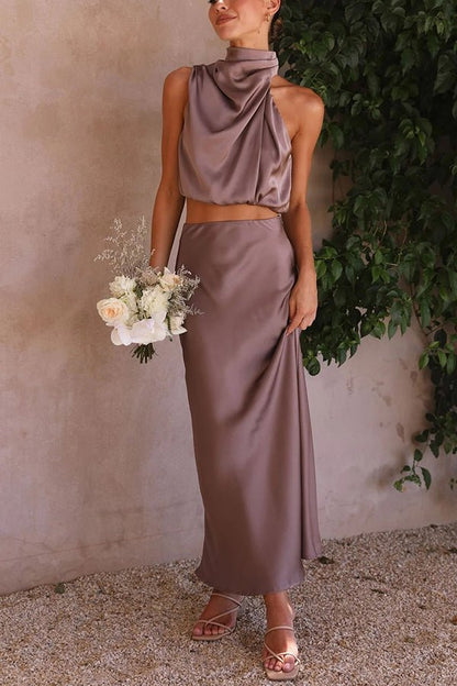 Beatrice Two-Piece Satin Outfit for Wedding Guests