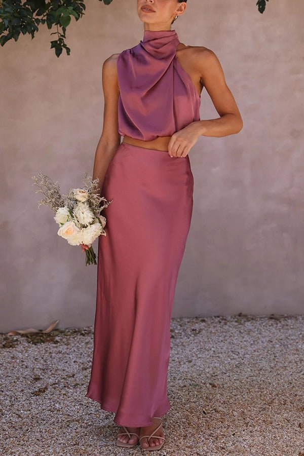 Beatrice Two-Piece Satin Outfit for Wedding Guests