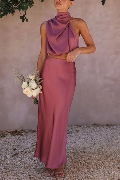 Beatrice Two-Piece Satin Outfit for Wedding Guests