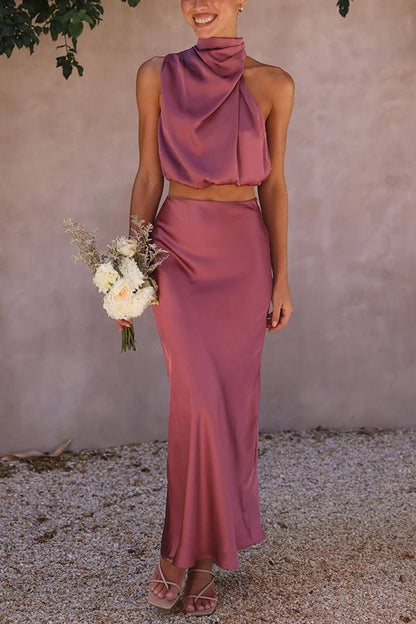 Beatrice Two-Piece Satin Outfit for Wedding Guests