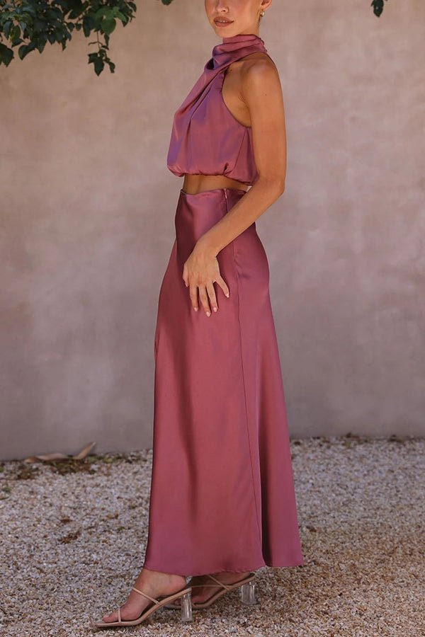 Beatrice Two-Piece Satin Outfit for Wedding Guests