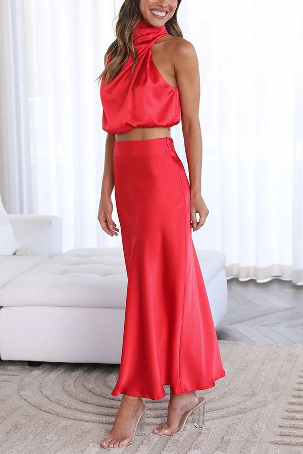Beatrice Two-Piece Satin Outfit for Wedding Guests