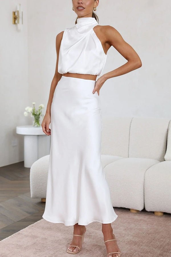 Beatrice Two-Piece Satin Outfit for Wedding Guests