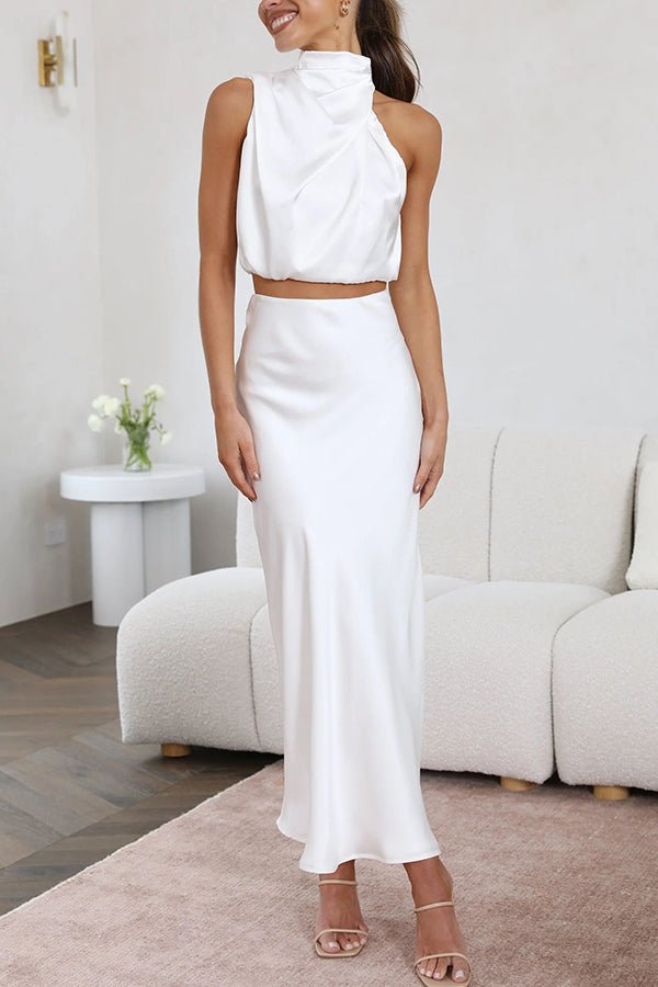 Beatrice Two-Piece Satin Outfit for Wedding Guests