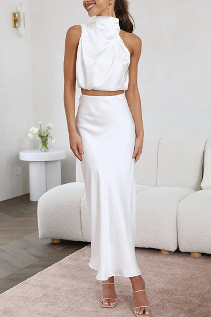 Beatrice Two-Piece Satin Outfit for Wedding Guests