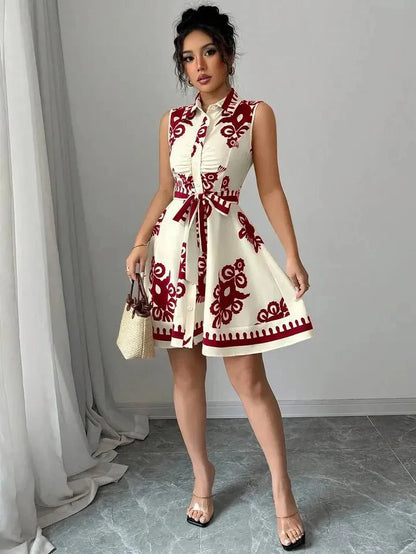 Bianca Butterfly Print Tie-Waist Midi Dress