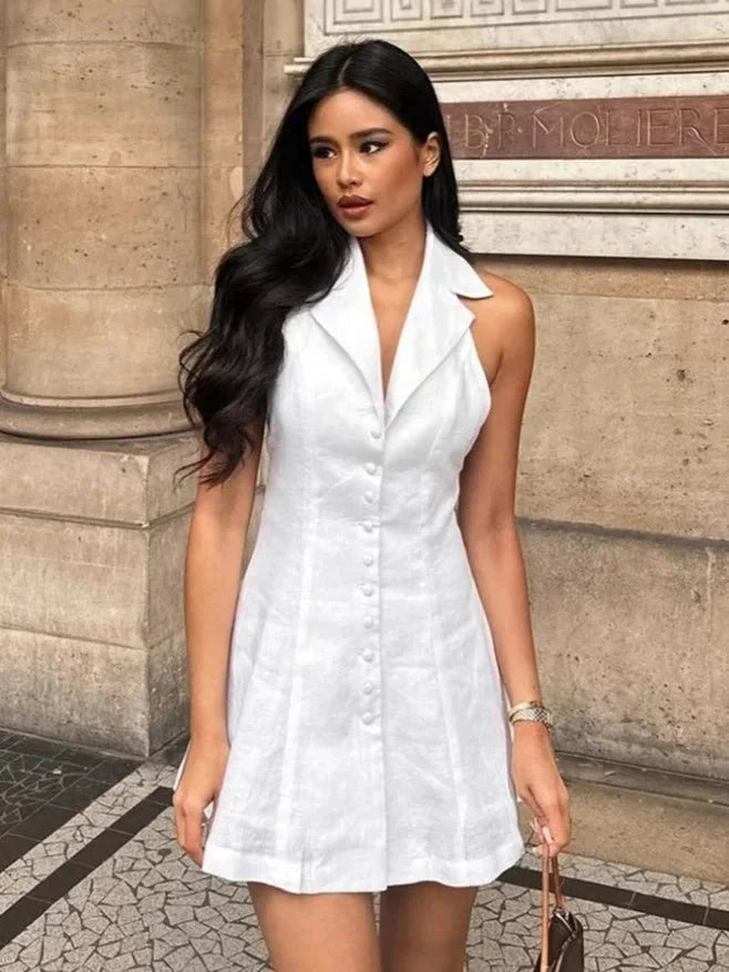 Bianca V-Neck Halter Mini Dress