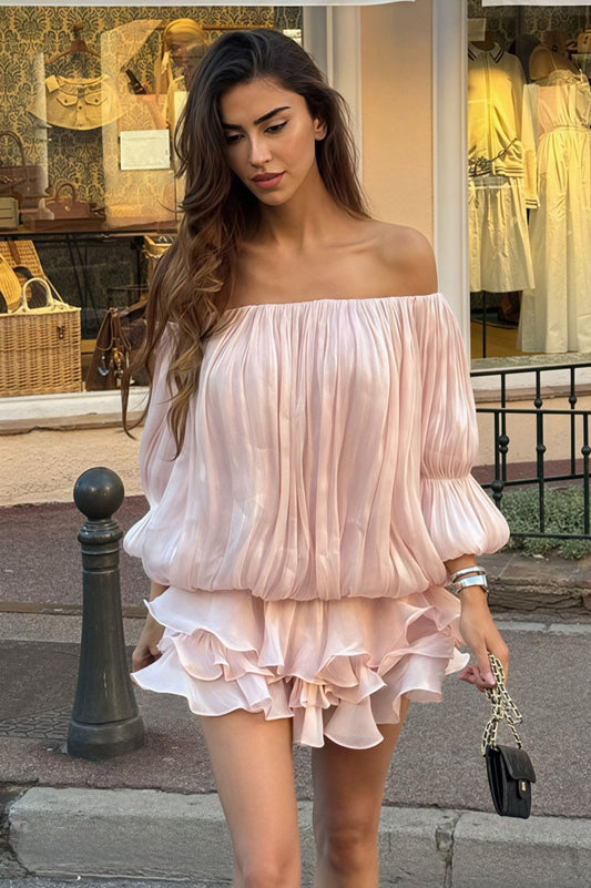 Bianca Off-Shoulder Rüschen Stufen-Minikelid