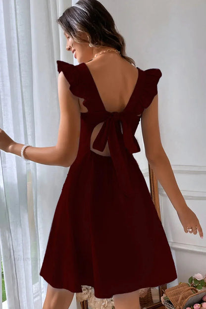 Bianca Ruffled Back-Knot Sleeveless Mini Dress