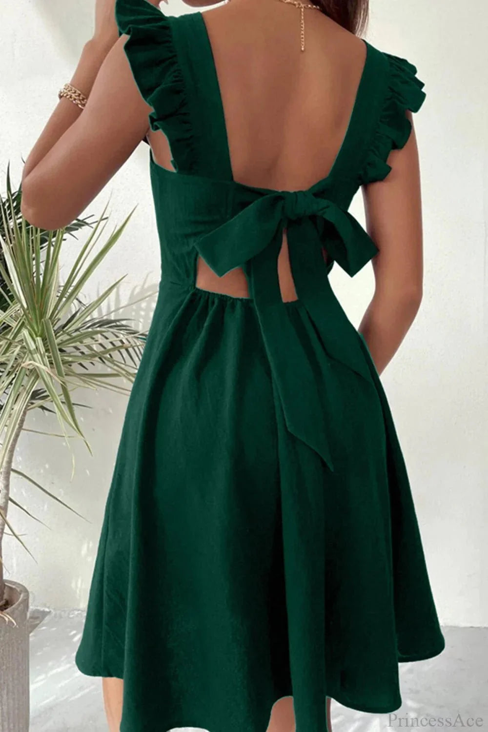 Bianca Ruffled Back-Knot Sleeveless Mini Dress
