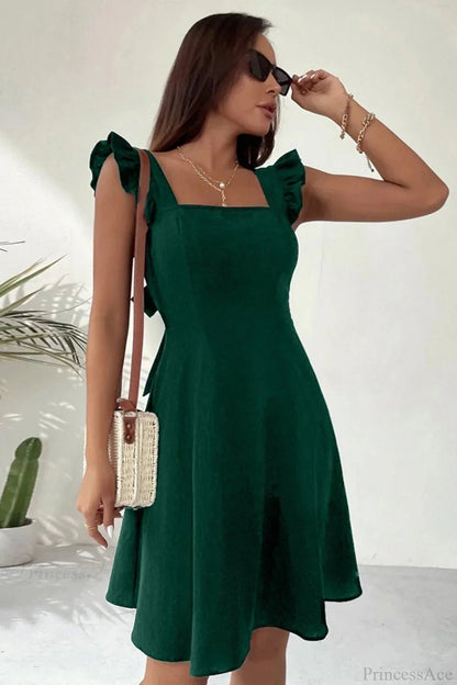 Bianca Ruffled Back-Knot Sleeveless Mini Dress