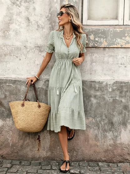 Bianca Striped Tasseled Midi Dress
