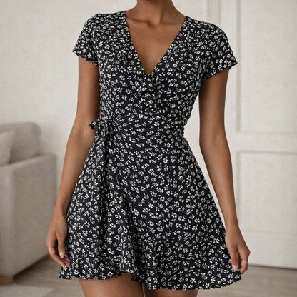 Celeste Floral V-Neck A-Line Mini Dress