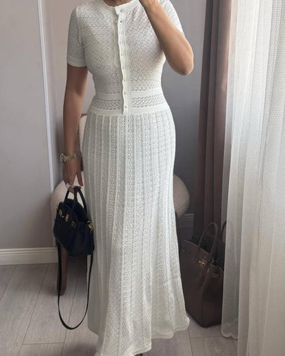 Strick-Midikleid mit halber Knopfleiste