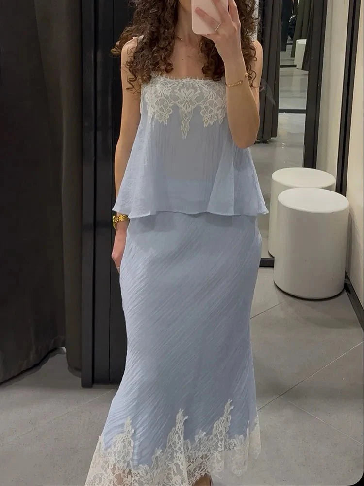Zweiteiliges Midikleid mit Spitze