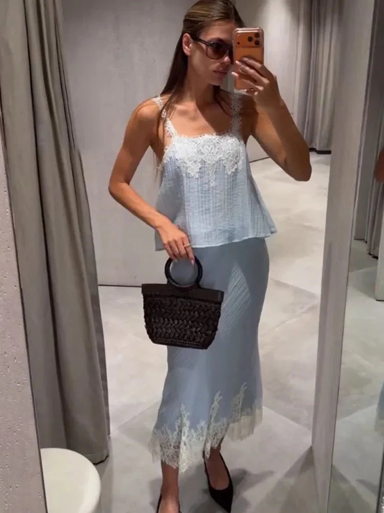 Zweiteiliges Midikleid mit Spitze