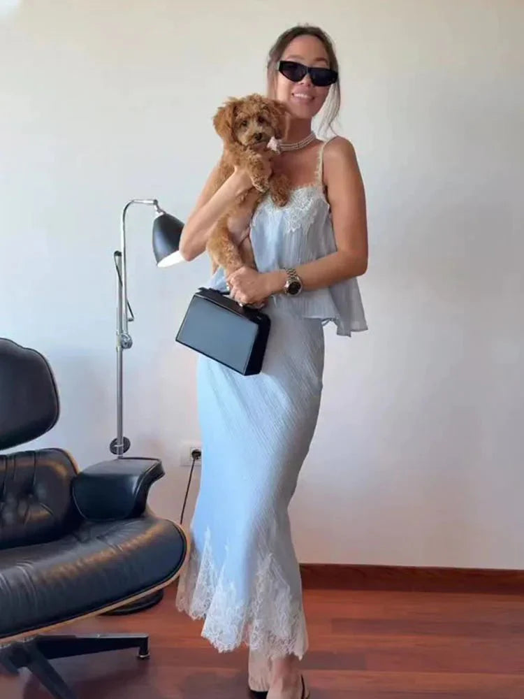 Zweiteiliges Midikleid mit Spitze