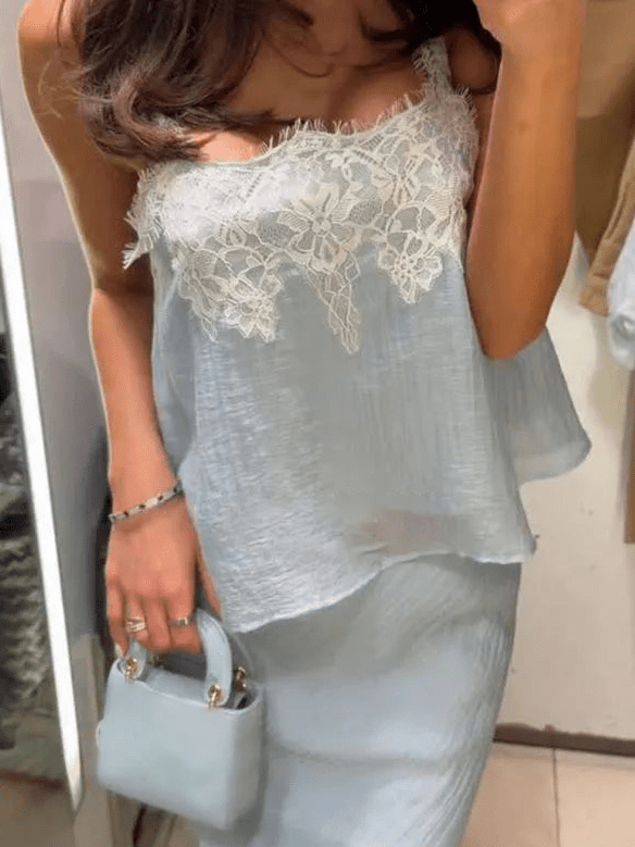 Zweiteiliges Midikleid mit Spitze