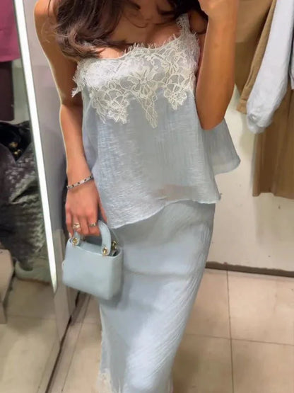 Zweiteiliges Midikleid mit Spitze
