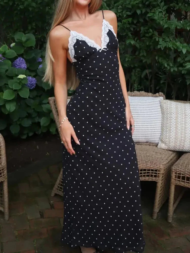 Celeste Lace-Trim Polka-Dot Dress
