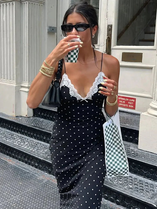 Celeste Kleid mit Spitzenbesatz und Polka-Dots