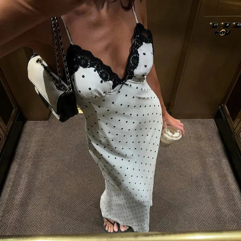 Celeste Lace-Trim Polka-Dot Dress