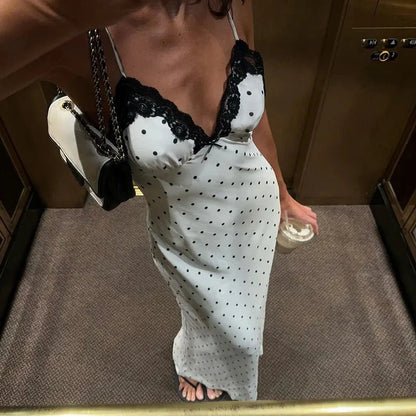 Celeste Lace-Trim Polka-Dot Dress