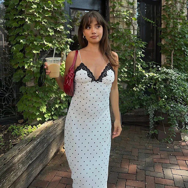 Celeste Lace-Trim Polka-Dot Dress