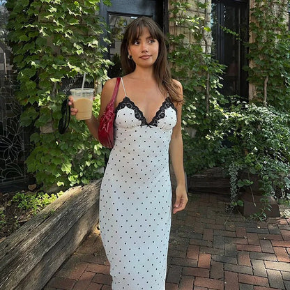 Celeste Lace-Trim Polka-Dot Dress
