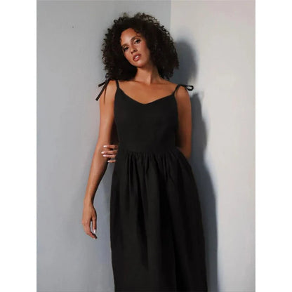 Elisabeta Open-Back Midi Dress with Tie Straps
