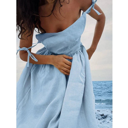 Elisabeta Open-Back Midi Dress with Tie Straps