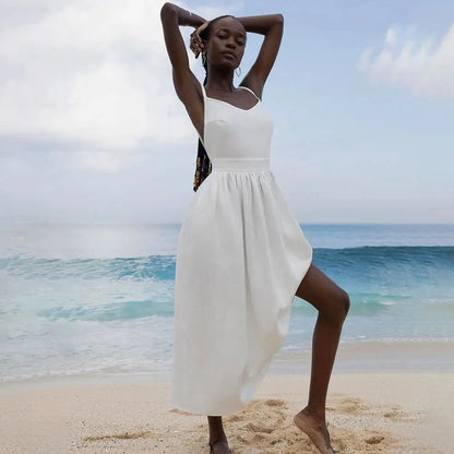 Elisabeta Open-Back Midi Dress with Tie Straps