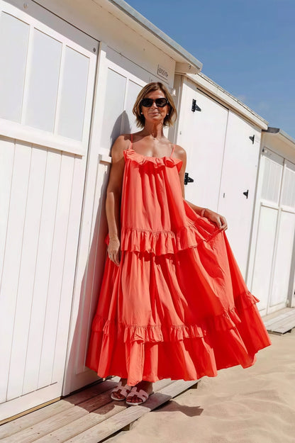 Emiliana Maxi Dress with Ruffled Hem and Flowy Cut