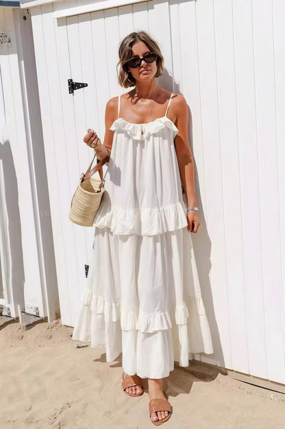 Emiliana Maxi Dress with Ruffled Hem and Flowy Cut