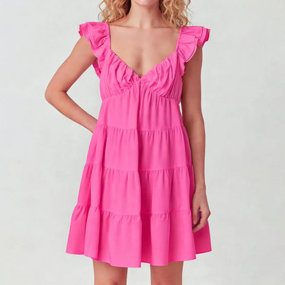 Eulalia Flutter Sleeve Tiered Mini Dress