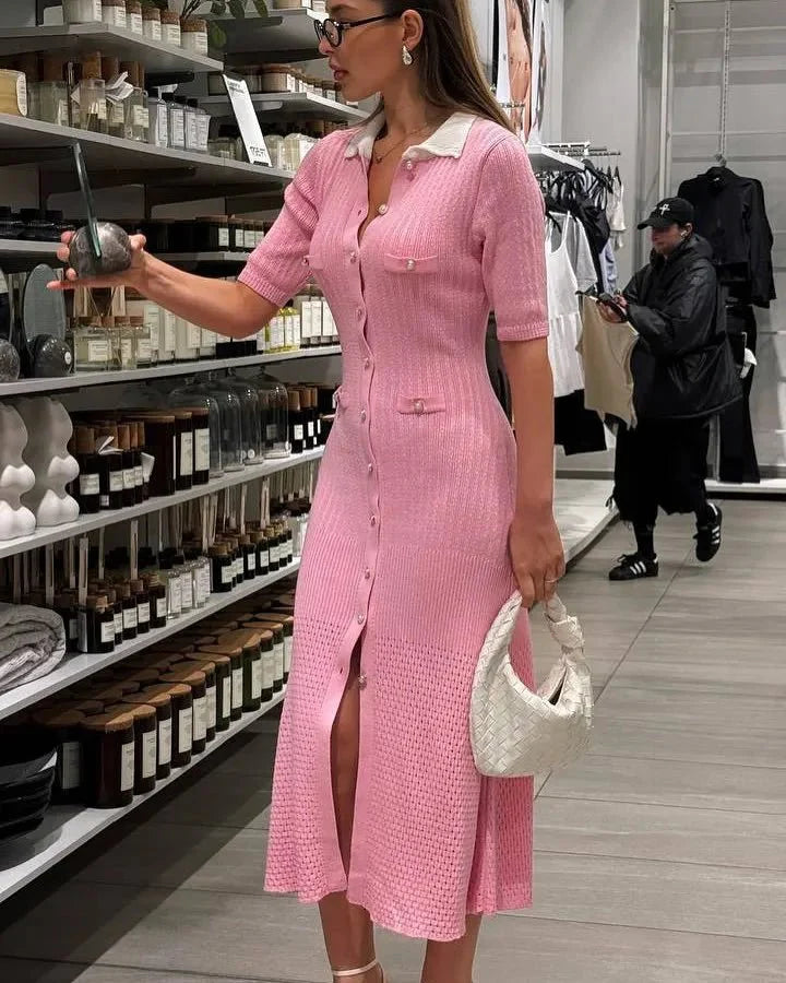 Hannelore French V-neck Knit Dress with Slit