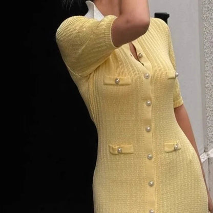 Hannelore French V-neck Knit Dress with Slit