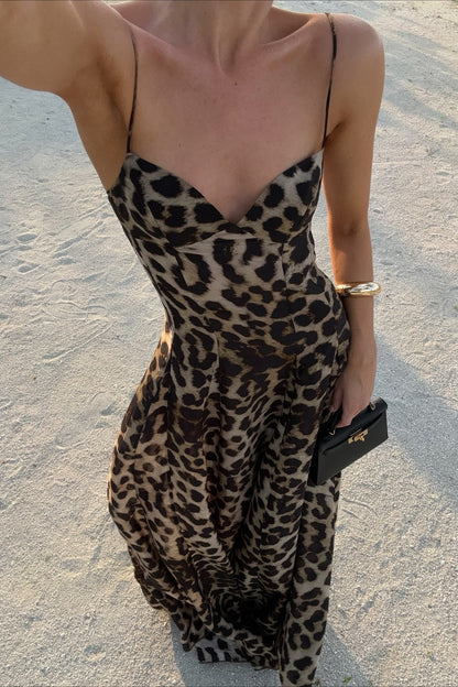 Imogen Maxikleid mit Leopardenmuster und Spaghettiträgern