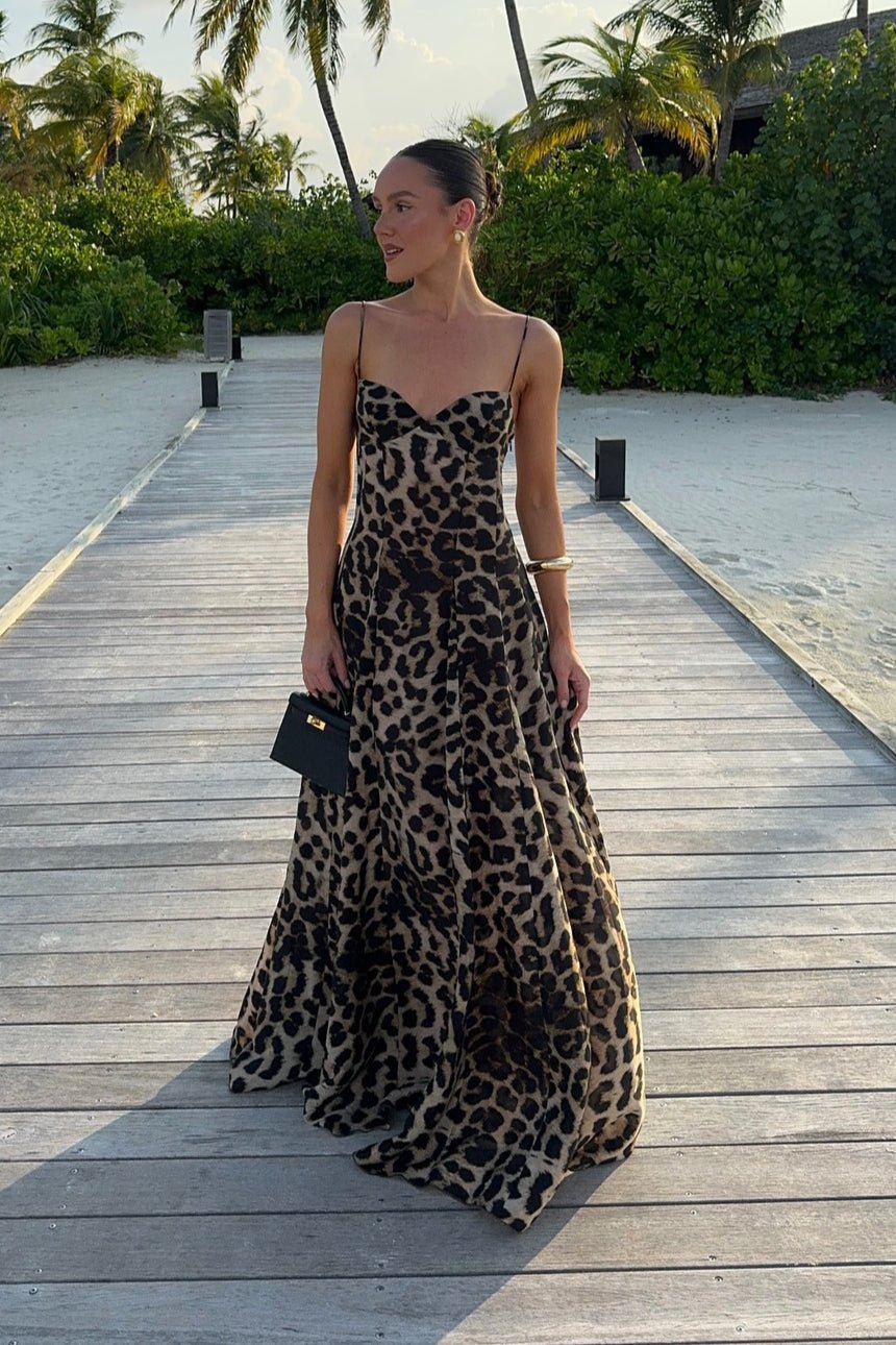 Imogen Maxikleid mit Leopardenmuster und Spaghettiträgern