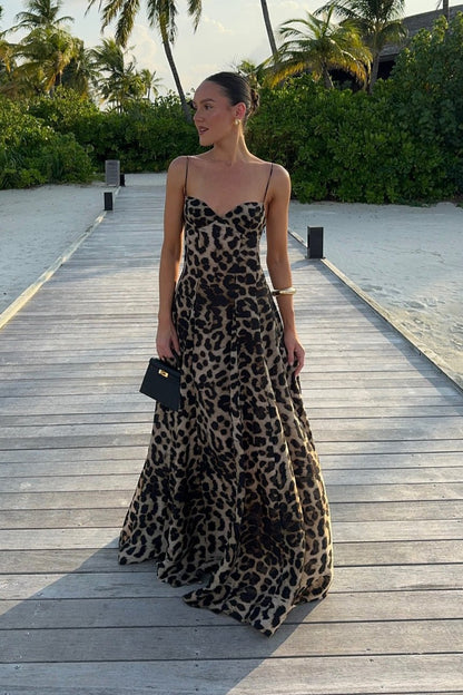 Imogen Maxikleid mit Leopardenmuster und Spaghettiträgern