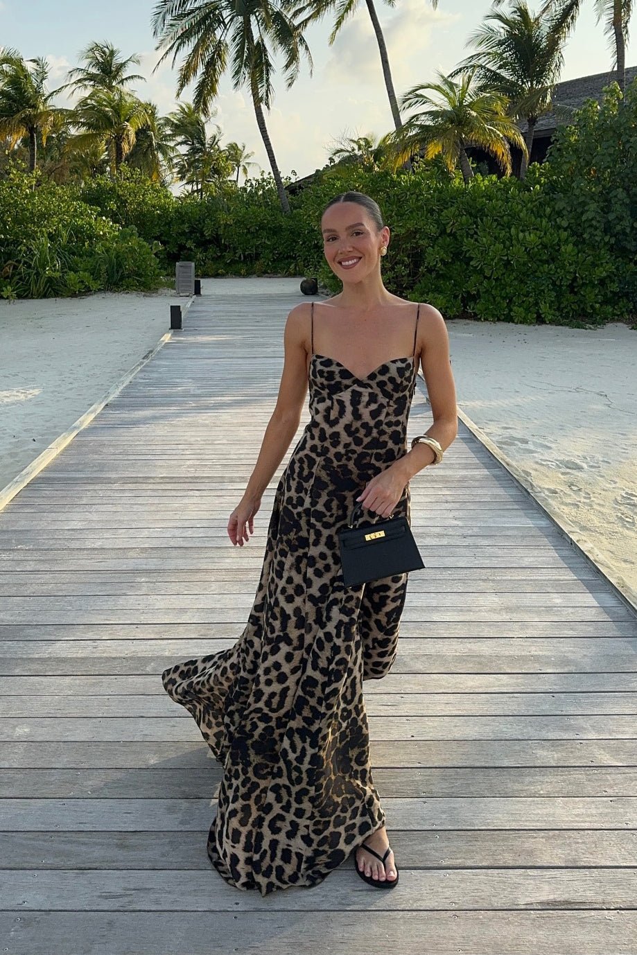 Imogen Maxikleid mit Leopardenmuster und Spaghettiträgern