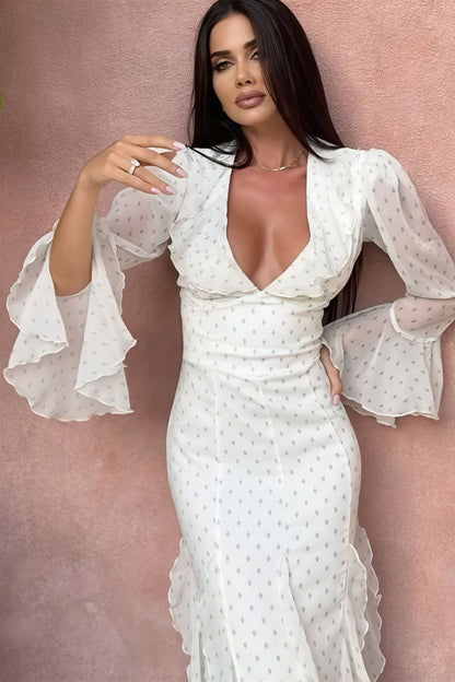 Jacinta Maxi Dress with Flared Sleeves and Ruffles