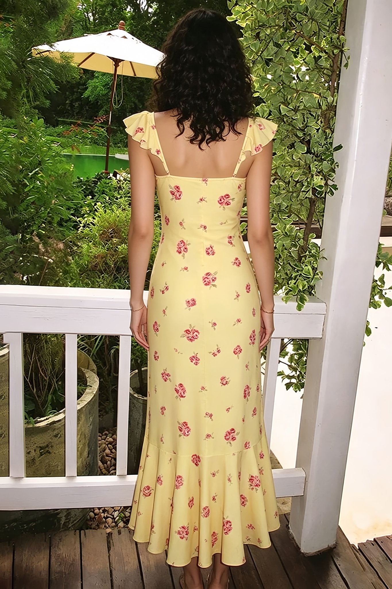 Marigold Floral Spaghetti Strap Midi Dress
