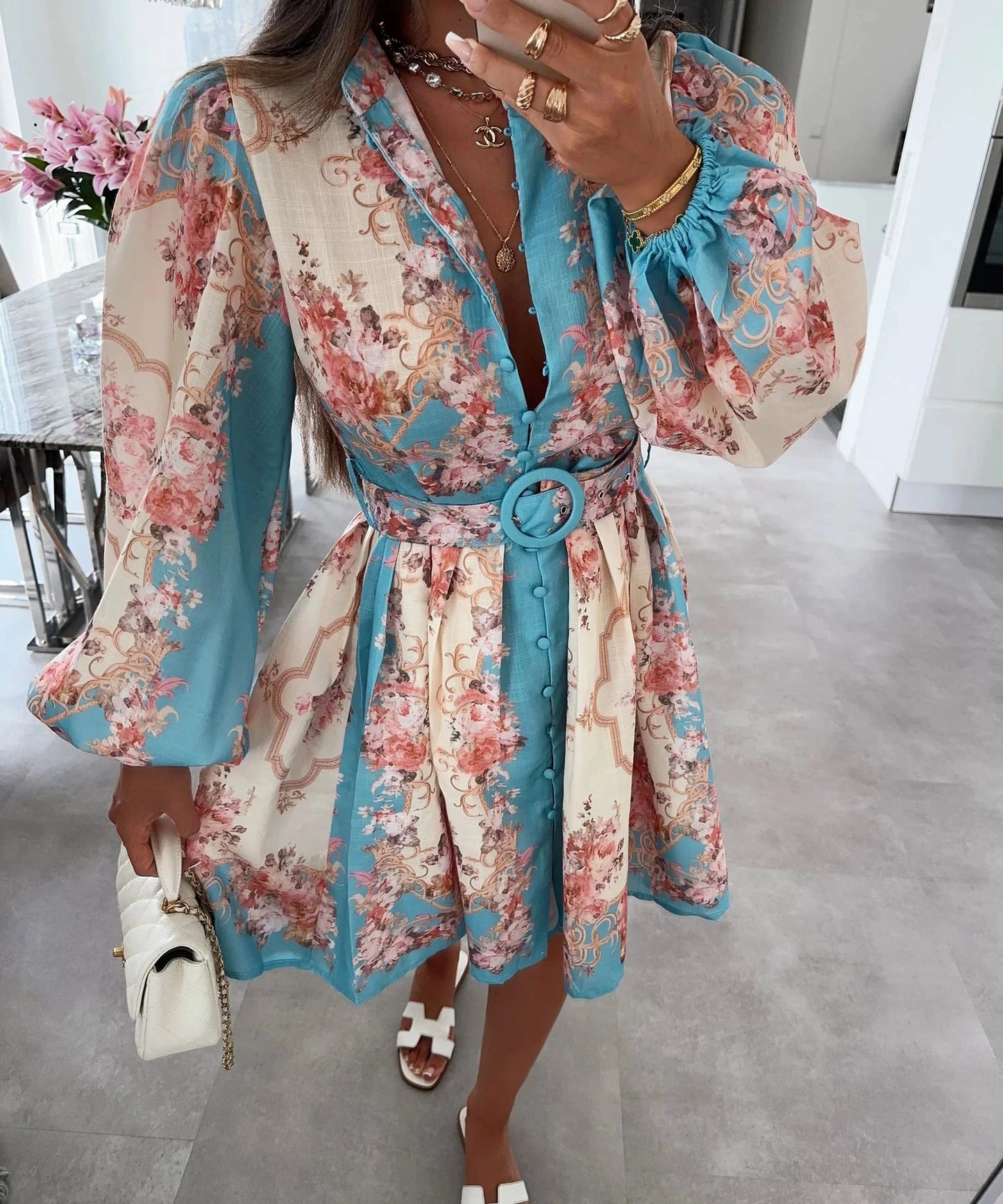 Petunia Midikleid mit Blumenprint und Gürtel