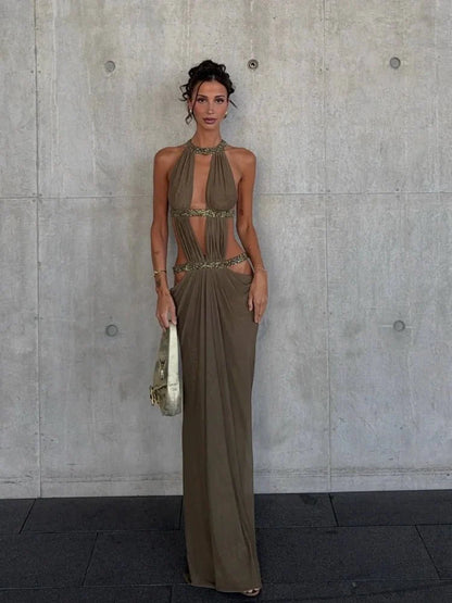 Rafaela Sequin Dress Halterneck Maxi Evening Dress