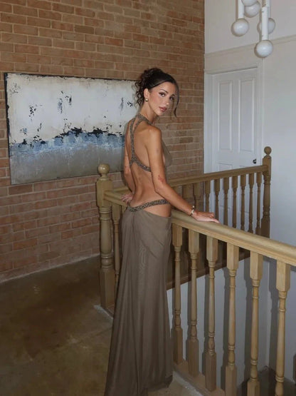 Rafaela Sequin Dress Halterneck Maxi Evening Dress